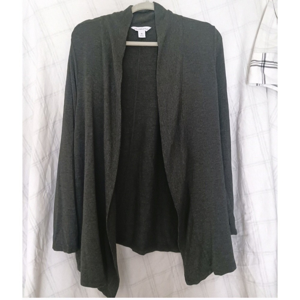 Liz Claiborne Heather Charcoal Gray Open Front Cardigan Sweater XL Soft Knit